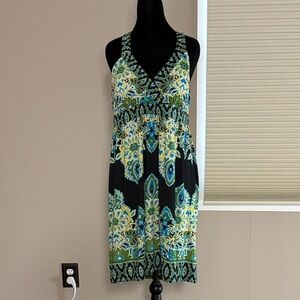 INC International Concepts Black Dress with Teal & Lime Floral Print